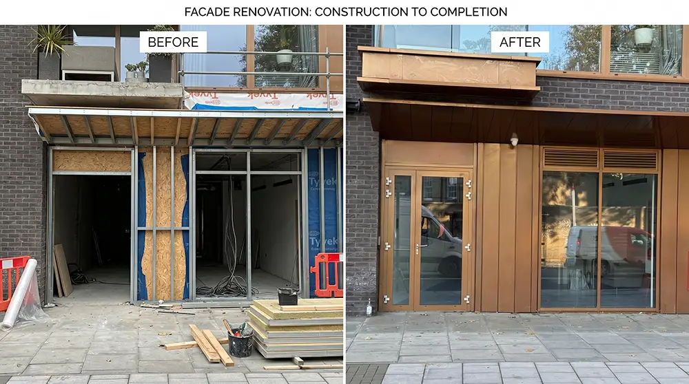 Before and after commercial roller shutter repair project in London