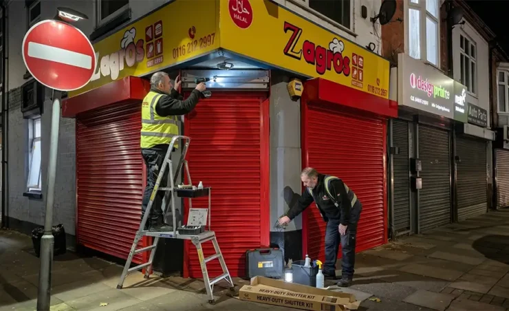 Commercial roller shutter installation project for warehouse entrance in London
